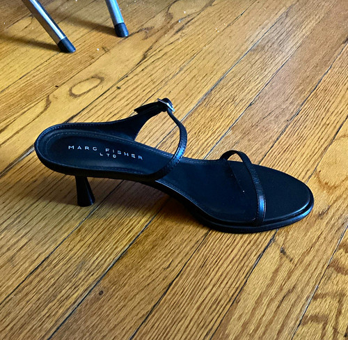 Marc Fisher LTD Women’s Black Leather Strappy Open Toe Slingback Heels 10