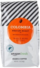 Amazon Fresh Colombia Whole Bean Coffee, Medium Roast, 12 Ounce Pack of 3 