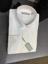 NEW MEN'S WHITE PLEATED TUXEDO 100 COTTON FRENCH CUFF SHIRT by Michael Kors-L5