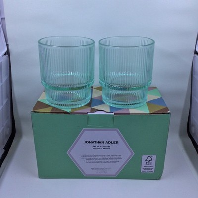 NEW Jonathan Adler Biba Aquamarine Seaglass Ribbed Stackable Tumblers ~ Set Of 2