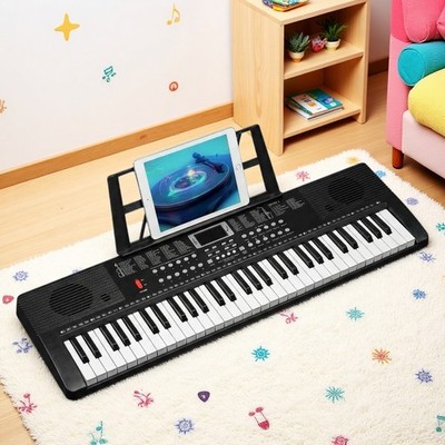 61-Key Piano Beginner Digital Keyboard Set - Black X-Stand Bench Mic Headphones