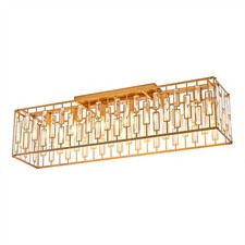 Modern Crystal Rectangle Chandelier Gold 6-Light Ceiling Fixture Dining Room