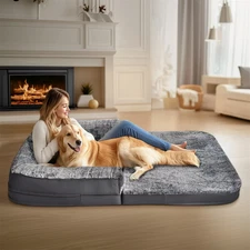180cm Human-Size Giant Dog Bed, Foldable Orthopedic Pet Bed with Plush Cover