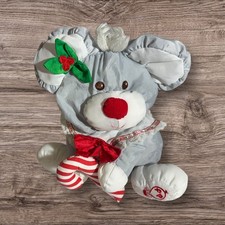 VTG Fisher Price Puffalumps CHRISTMAS MOUSE Gray Candy Cane Plush Stuffed 1987
