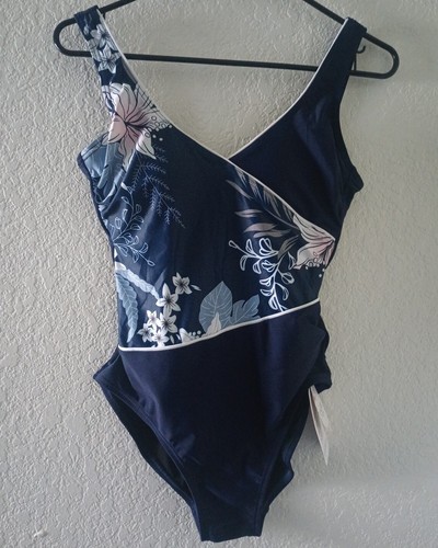 One Piece Swimsuit Tummy Control V Neck bathing Swim Suit Blue Padded Size S - Picture 3 of 7