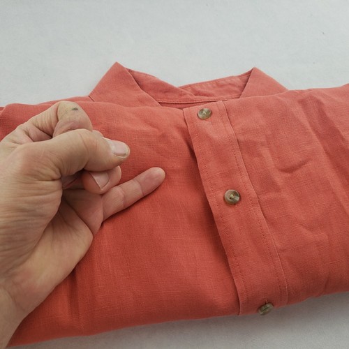Roundtree & Yorke Shirt 100% Linen Button Front Casual Shirt Coral Orange Men L - Picture 13 of 15