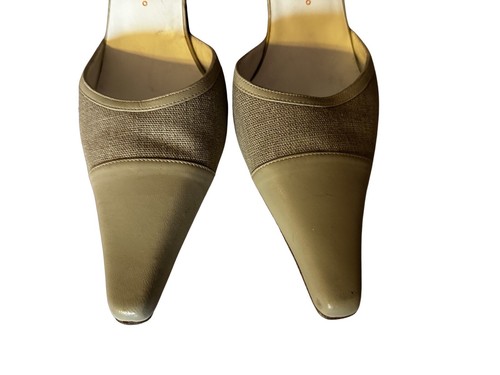 Martinez Valero Sz 10M DULIA Gray Linen Leather Combo Heels Pumps Women's Shoes - Picture 4 of 9