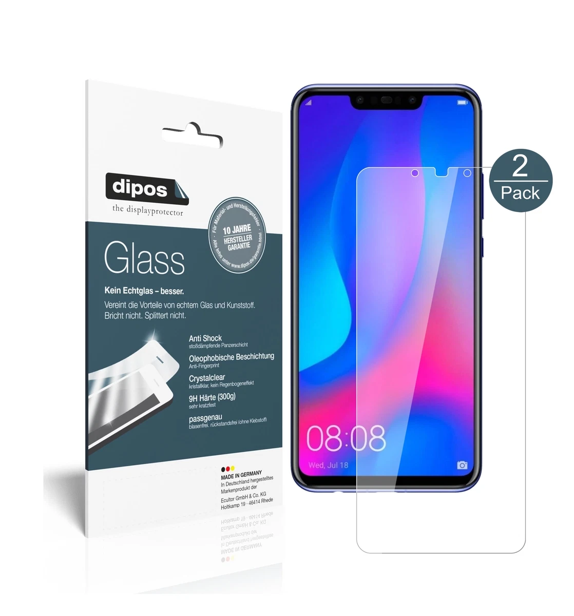 Dipos 2 Pellicole Protettive Per Huawei Y5 (2019) - Crystalclear - Taglio Laser Made In Germany - Anti Graffio - 3