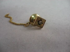 Vintage Tie Tack Tie Pin: Nice Ridged Texture Gold Tone Clear Jewel on Black 