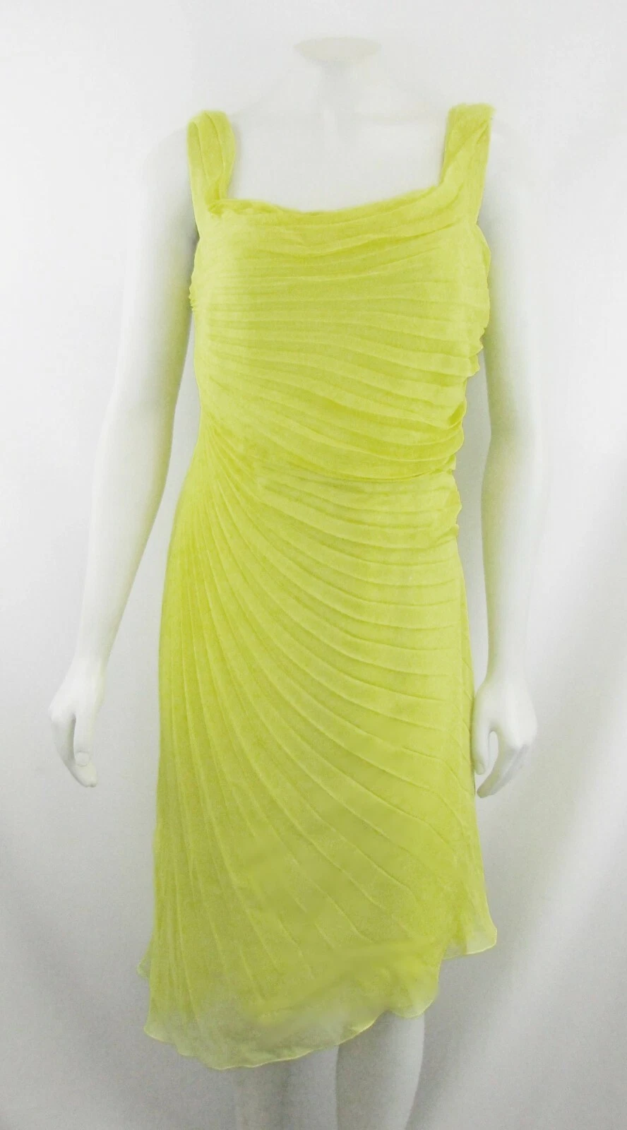 NUOVO VALENTINO GARAVANI abito plissettato giallo fluo 10 chiffon seta plissettato