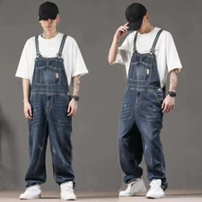 Mens Japanese Style Denim Overalls Jeans Pants Suspender Bib Trousers Fashion