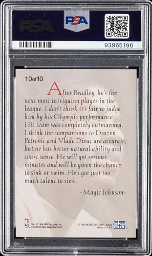 1993 1994 HOOPS "MAGIC'S ALL ROOKIE TEAM" TONI KUKOC RC PSA 10 GEM MINT POP 1/1 - Picture 2 of 2