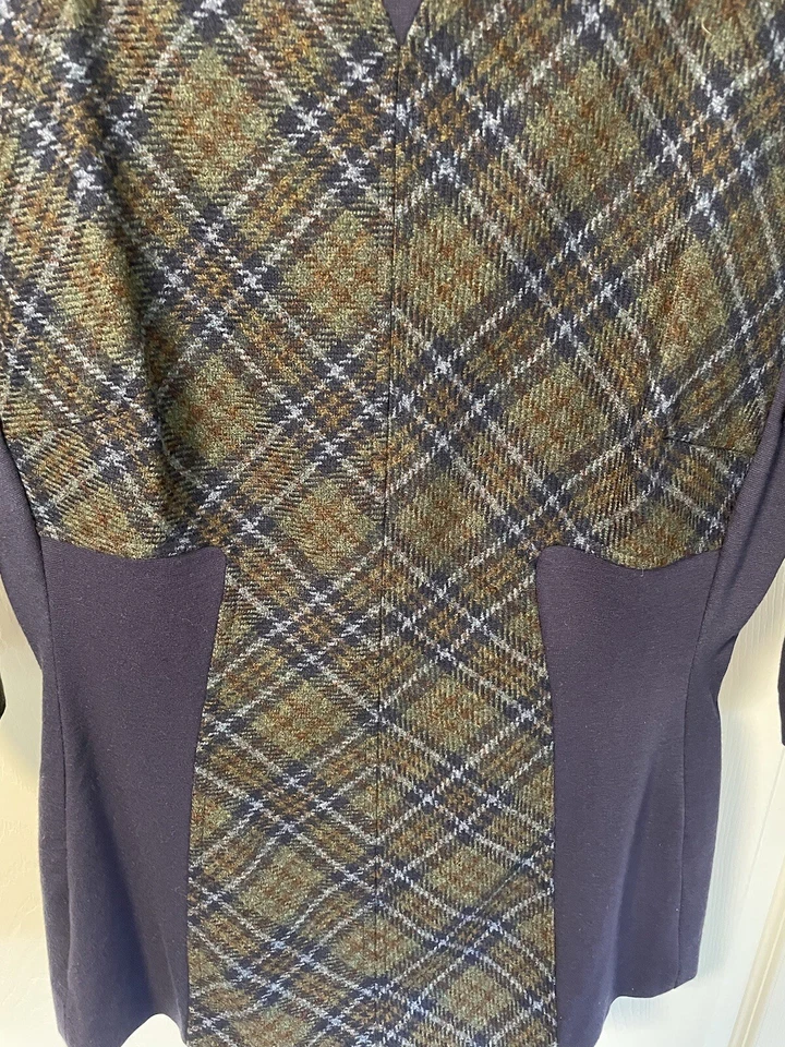 Blusa Top L.A.M.B Mezcla Lana y Cachemira Manga 3/4 - Verde y Azul Marino A Cuadros Talla 8 Foto 3 de 4