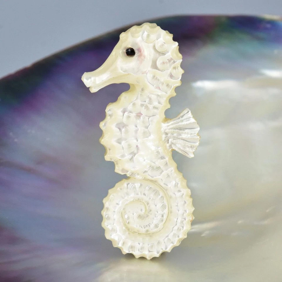 Seepferdchen Design Perlmutt Geschnitzter Skulptur Kollektion Schmuck 7.30g - Bild 2 von 4