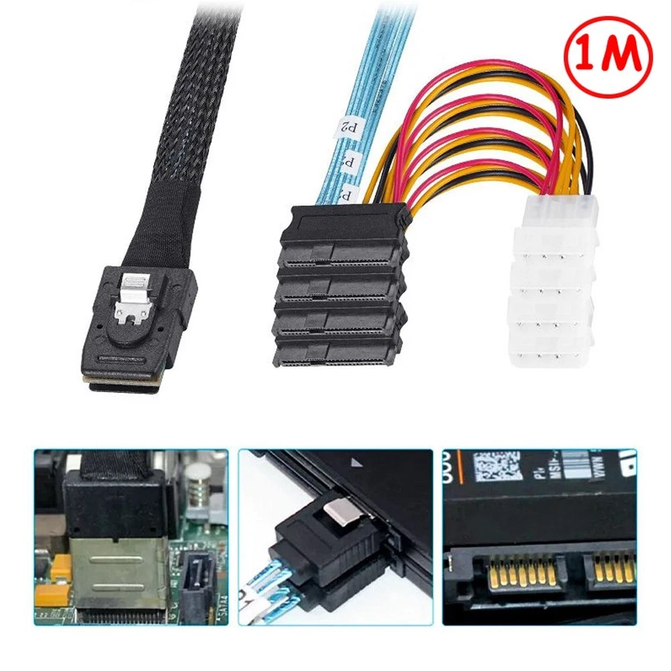 P47C Mini SAS 36P SFF-8087 zu 4x 29pin SFF-8482 4pin Molex Stromkabel Datenkabel - Bild 2 von 4