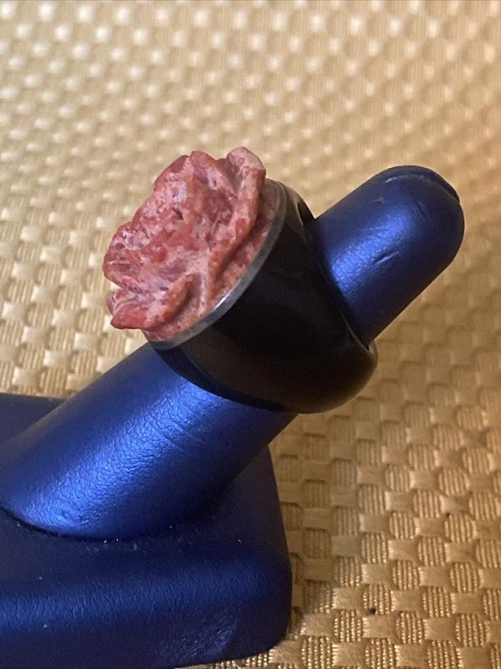 Anillo HSN DISEÑADOR ENORME GEN ÓNIX/CORAL TALLADO ROSA Y PLATA ESTERLINA TALLA 8 W17,52 g Foto 2 de 4