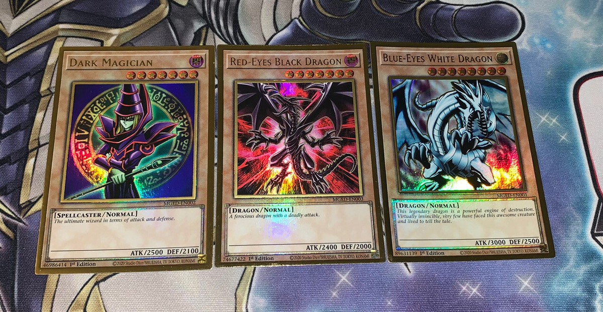 Blue Eyes White Dragon Red-Eyes Black Dragon Dark Magician NM Yugioh Mged  Gold | eBay