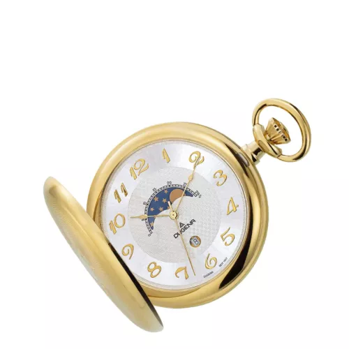 Dugena 4460306 Savonette Taschenuhr mit Kette, Datum, Mondphase