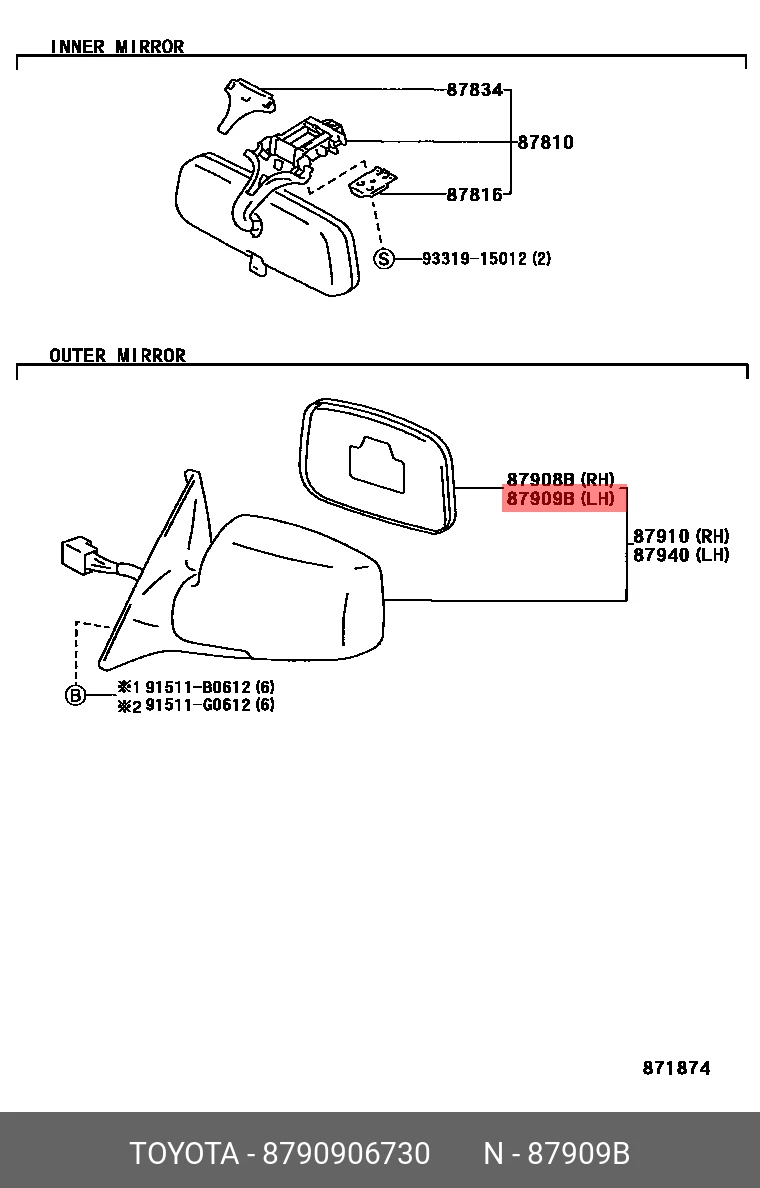 Genuine OE rear view mirror, 8790906730 for TOYOTA 87909-06730 | eBay