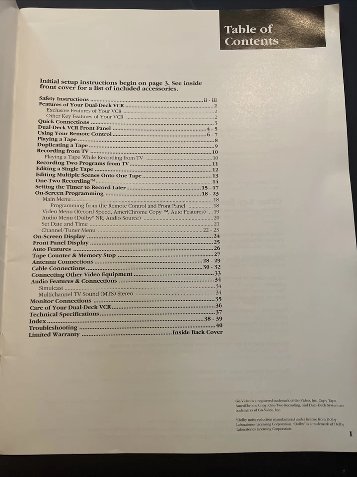 Go Video Dual Deck Vcr Owners Manual Users Guide For GV2040X Images Vintage - Image 2 of 4