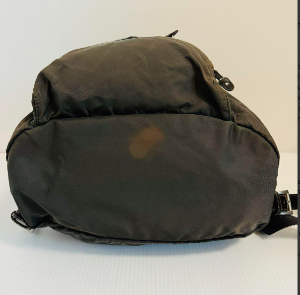 PRADA VELA Nylon Triangle Logo Backpack B4650F Khaki From JAPAN