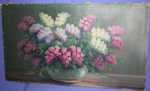 Antique oil painting still life vase with lilac - Picture 4 of 12
