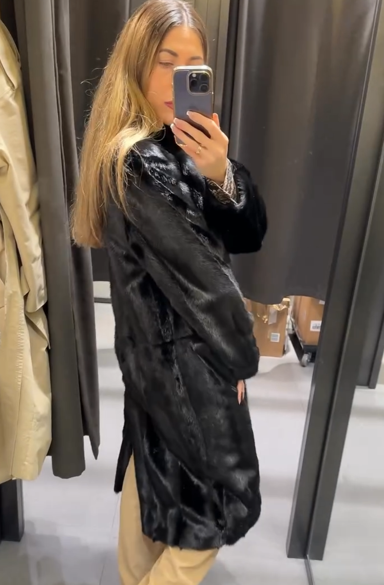 Zara ZW Collection Long Faux Fur Coat Black Size M L Medium