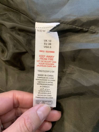 New Look Khaki Padded Coat Hooded Gold Zip Detail Pockets UK 10 Quilted - Picture 6 of 9