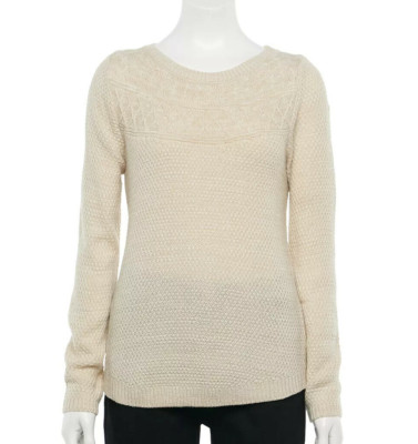 Petite Croft & Barrow Cable-Knit Yoke Boatneck Sweater Size L Retail