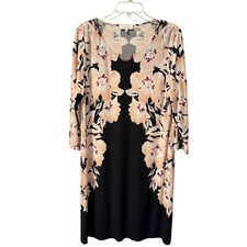 Calvin Klein Floral Print Dress Sz Large Black & Pink 3/4 Sleeve Dress