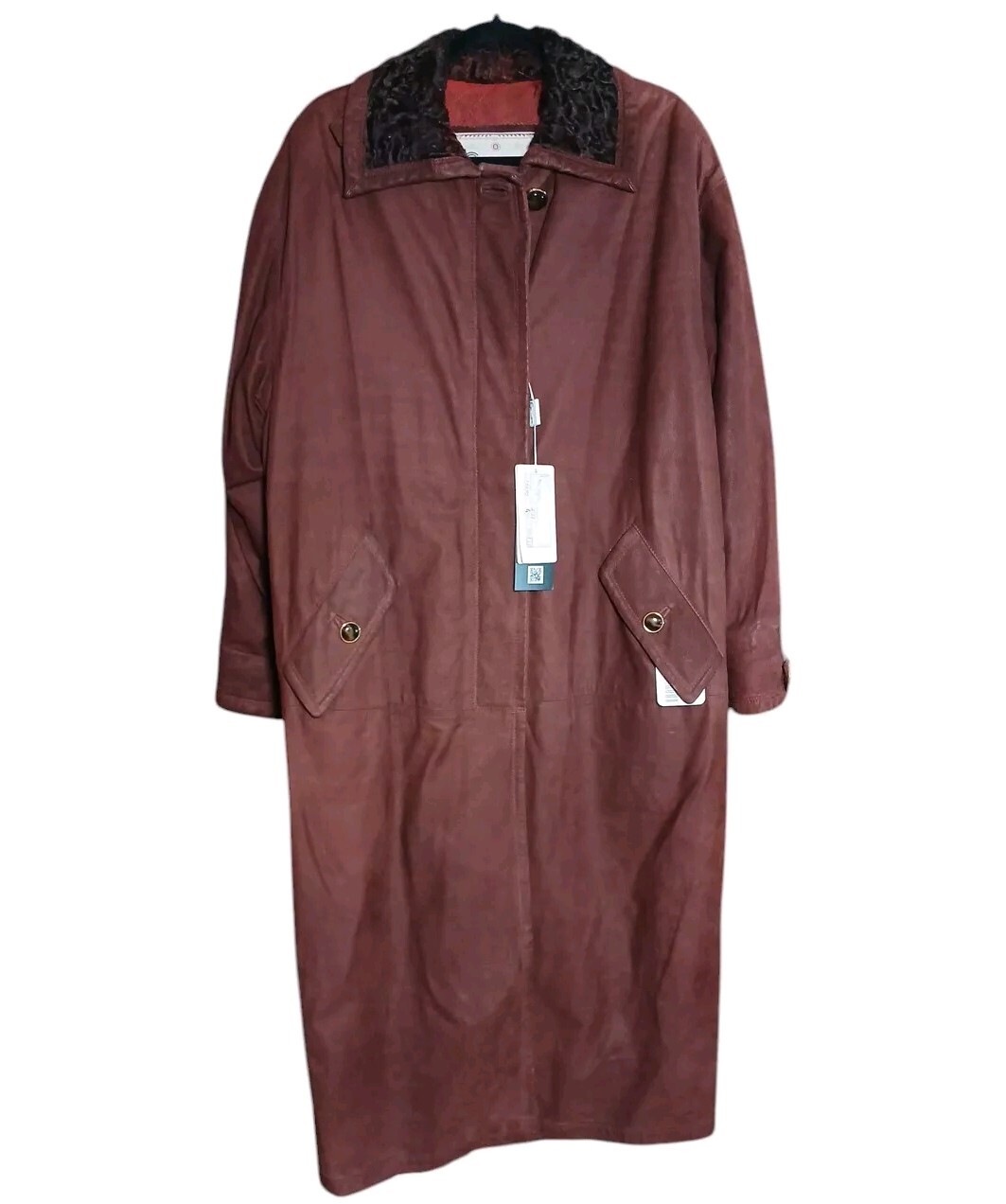 Gallotti leather/curly lamb fur collar marble edge button coat Size 22/XXL NWT