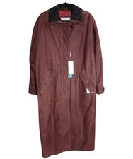 Gallotti leather/curly lamb fur collar marble edge button coat Size 22/XXL NWT