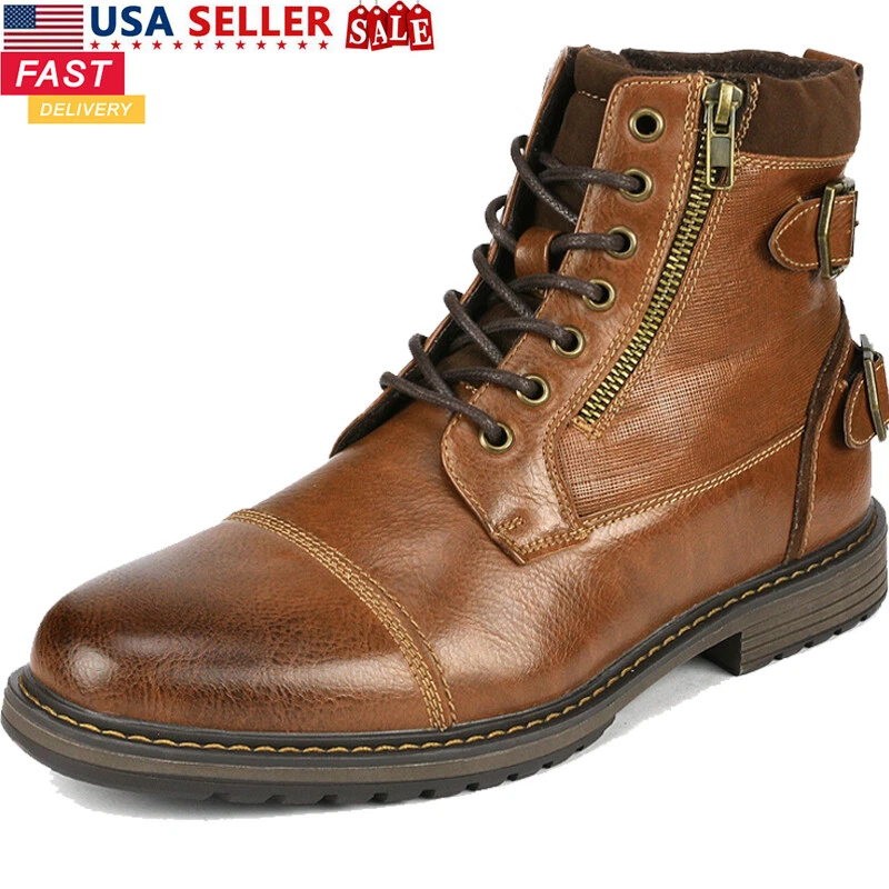 Handmade Vintage Brown Cap Toe Lace Up with Side Zipper Boot,Men's Casual Dress Boot USA 8.5