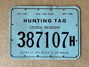 Vintage 1967-1968 New York State Citizen Resident Hunting Tag, 3 3/8" x 4 1/2"