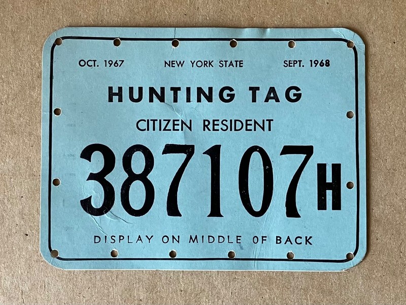 Vintage 1967-1968 New York State Citizen Resident Hunting Tag, 3 3/8" x 4 1/2"
