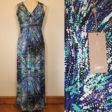 Soon Maxi Dress Blue Green Mix Patterned Sleeveless V-Neck Size 12 New