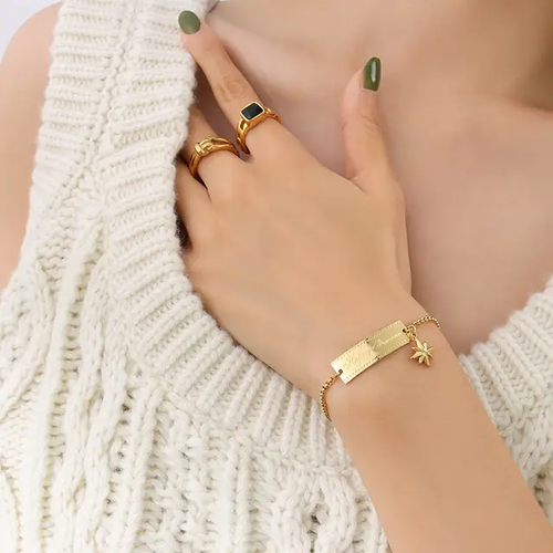 Damen Armband mit Anhänger, Damen Armkette, Stern-Baguette-Armreif - Bild 4 von 6