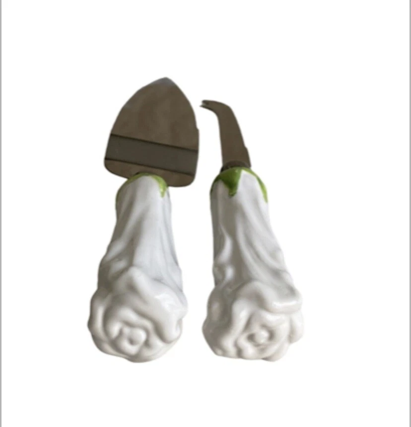 婚礼蛋糕服务器和刀套装白色玫瑰芽花卉手柄不锈钢 — 第 3/4 张图片