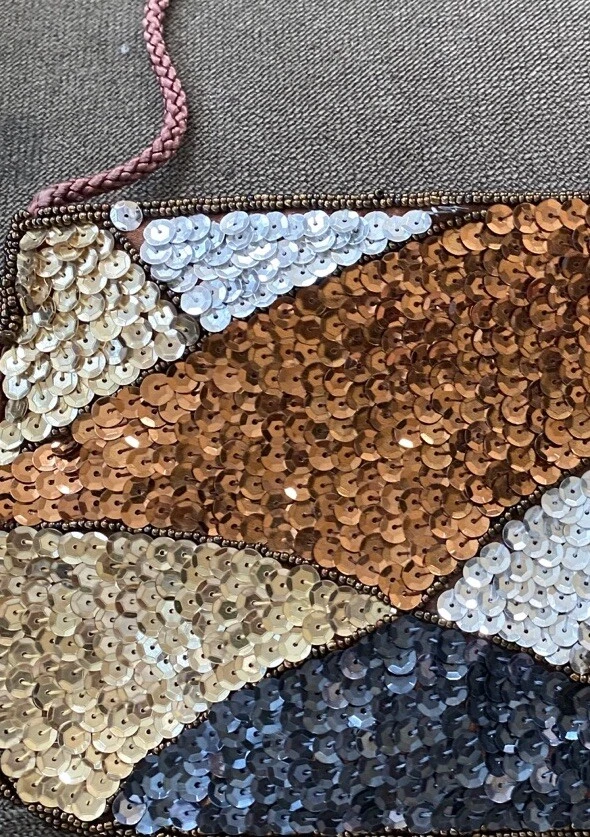 Vtg Beaded Sequin Mini Bag Geometric Evening Formal Valenti Franco Bronze Purse - Image 2 of 4