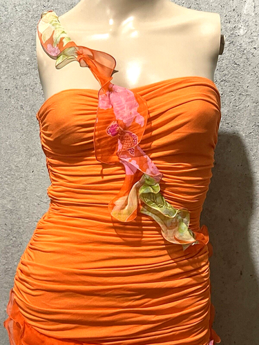 New NWT Emanuel Ungaro Vintage Runway Ruffle Floral Cocktail Dress US 2 4 FR 36 - Picture 2 of 4