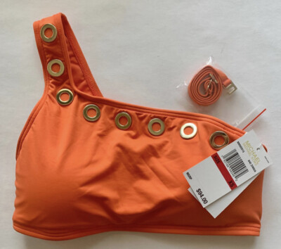 Michael Kors Zinnia/Gold Piece One Shoulder Swim orange Top XS NWT