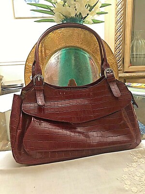 Burgundy Leather Shoulder Bag by Maxx New York #16