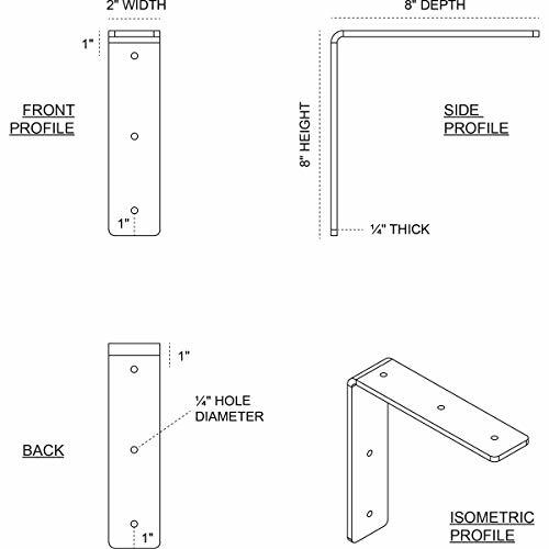 Ekena Millwork Bktm02x08x08hahdb Steel Bracket Hamilton 2 W X 8 D X 8 H Ham