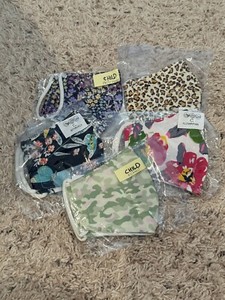Youth Face Mask Cloth Washable Filter Pocket, Wire, Lot Of 5 Child Size Masks