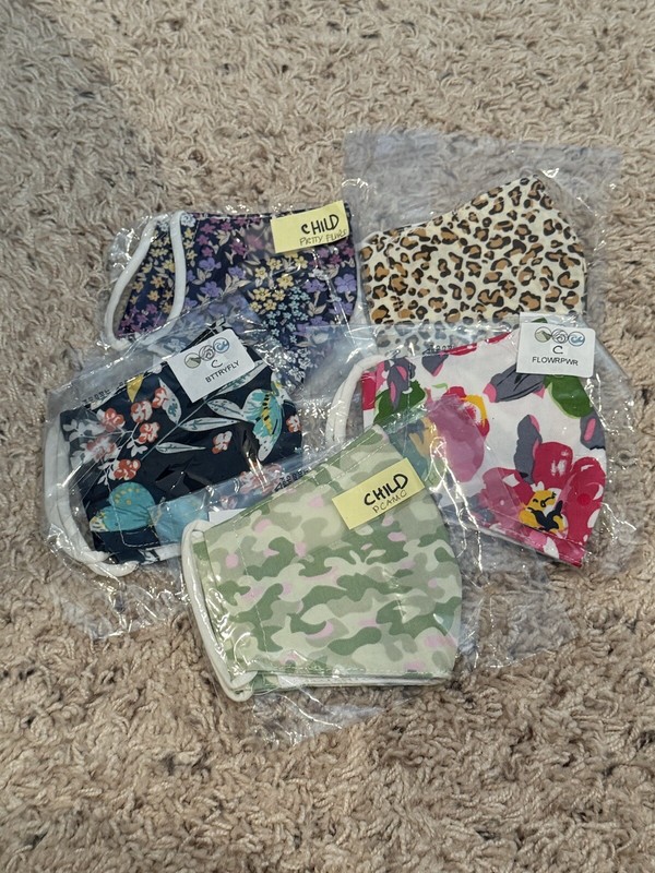 Youth Face Mask Cloth Washable Filter Pocket, Wire, Lot Of 5 Child Size Masks