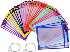 35 Pack Dry-Erase Pockets Reusable Plastic Sleeves Assorted Colors Waterproof Po