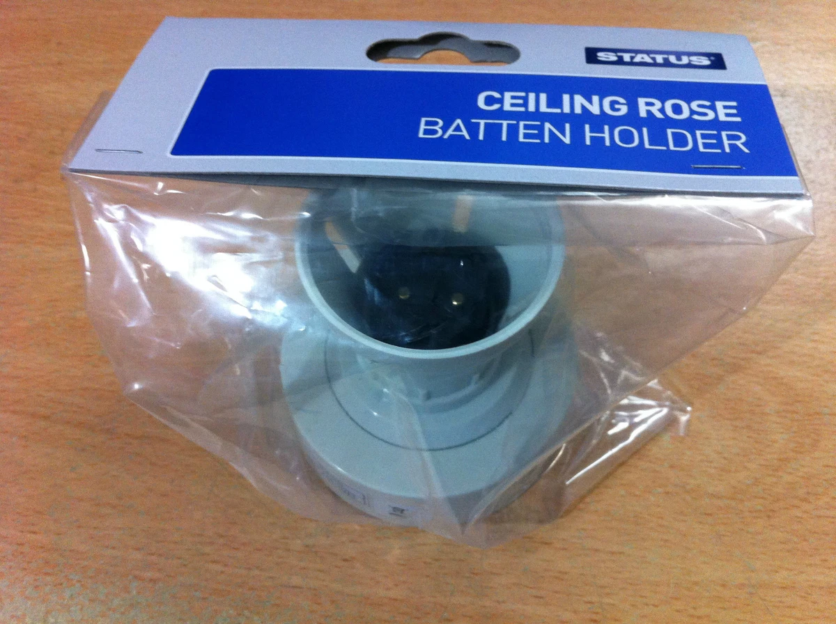 Ceiling Rose Batten Holder BC B22 Push In Standard White Finish Straight