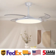 42" Retractable LED Ceiling Fan Light Kit Dimmable 3CCT with Remote APP Control