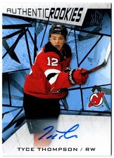 2021-22 UD SP Game Used Authentic Rookies Blue Auto TYCE THOMPSON #181 Devils RC