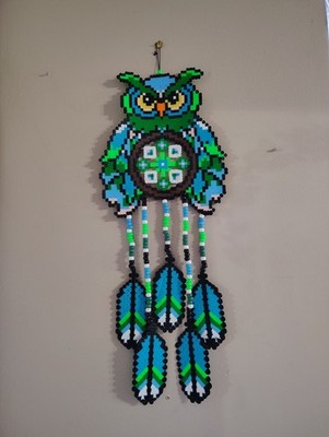 Owl Dreamcatcher Style Perler Bead Wall Hanging Pixel Art